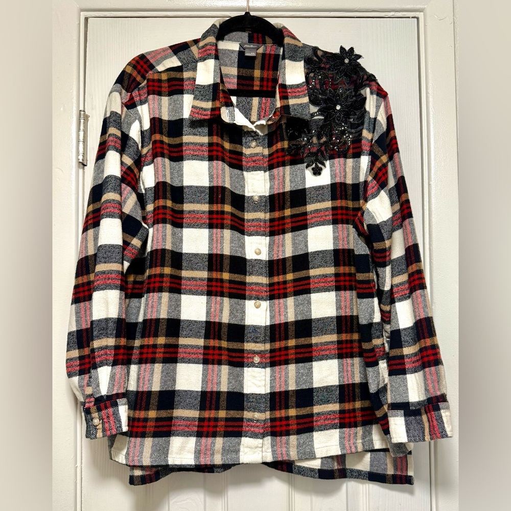 Eddie Bauer Red and Black Plaid Button Down Shirt